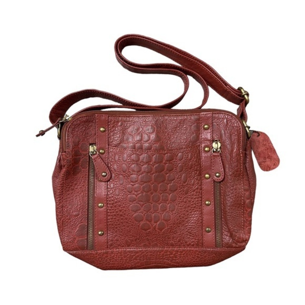 Great American Leather Works Maroon Crocodile Pattern Leather Purse